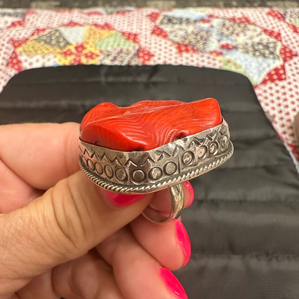 Signed 925 Silver & Red Ring - image 5